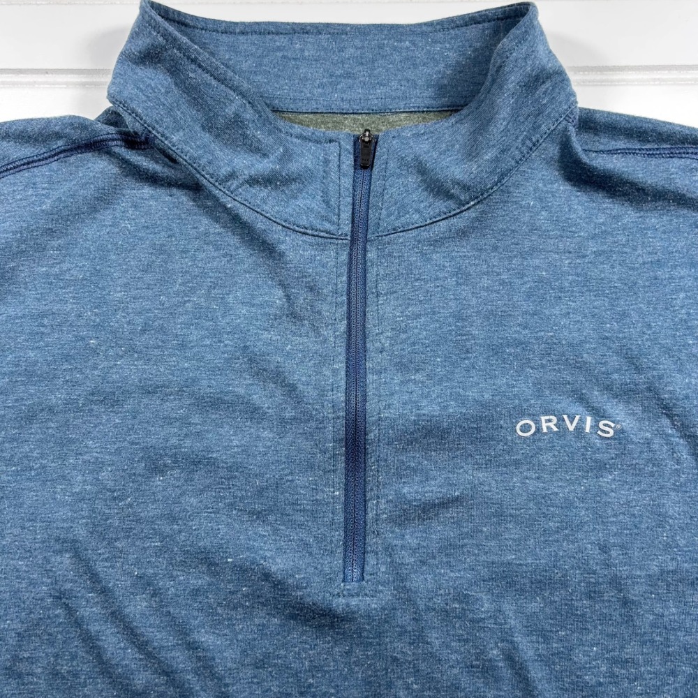 Orvis Classic Collection Quarter Zip Pullover Mens XL Blue Heathered Sand Point